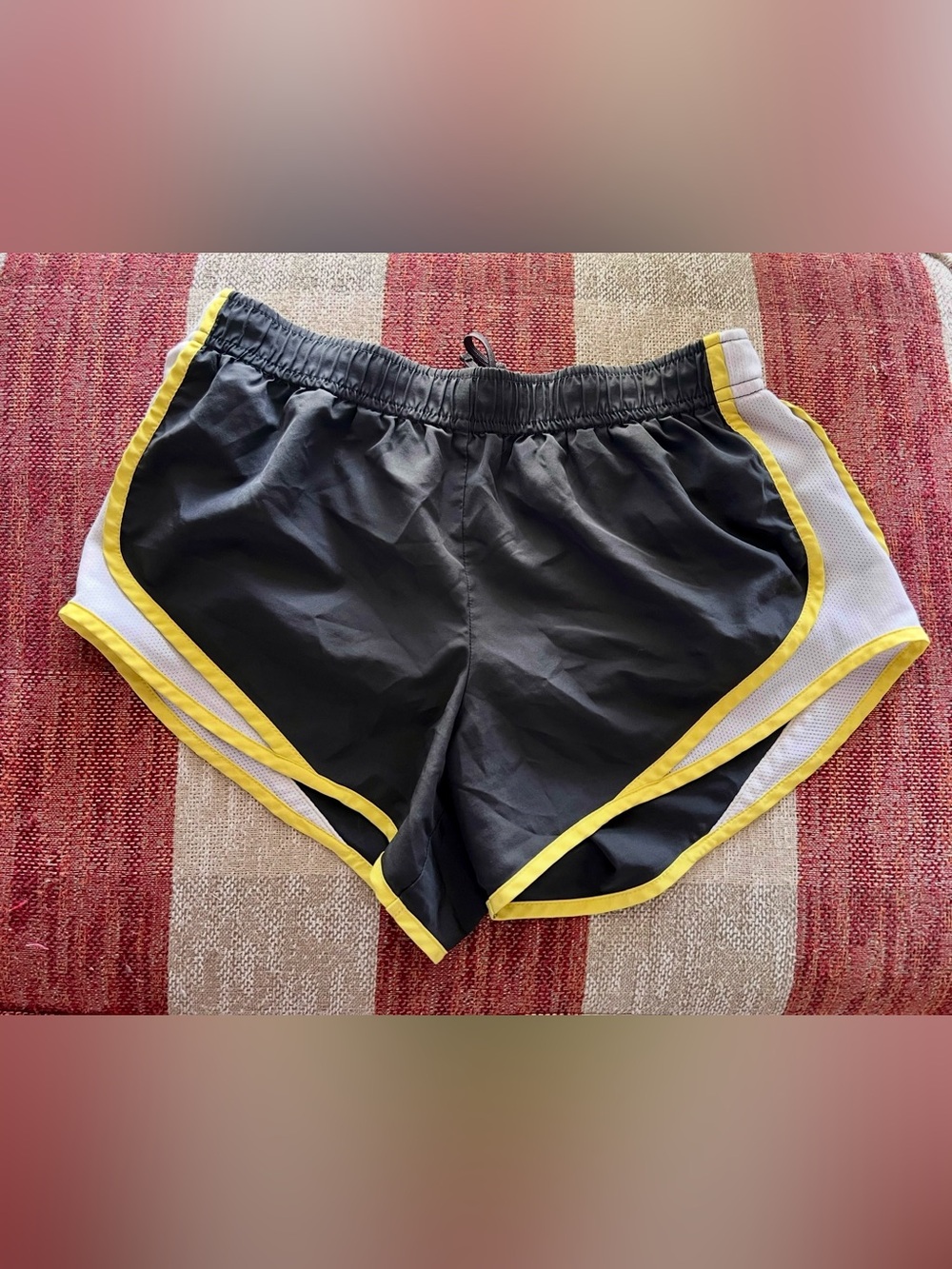 Xersion Black Athletic Shorts with Yellow Trim and White Panels